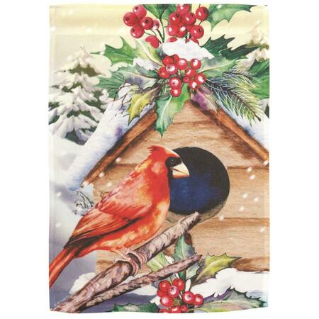 RECINTO 30 x 44 in. Redbird Winter Birdhouse Printed Garden Flag - Large RE2944002